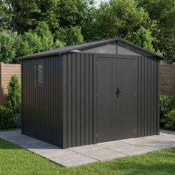 Abri de jardin en acier galvanisé Kosto double pente gris foncé 5,80m² + kit d'ancrage - X-Métal