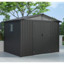 Abri de jardin en acier galvanisé Kosto double pente gris foncé 7,05m² + kit d'ancrage - X-Métal