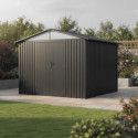 Abri de jardin en acier galvanisé Kosto double pente gris foncé 7,56m² + kit d'ancrage - X-Métal