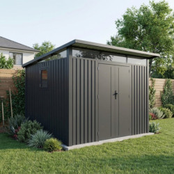 Abri de jardin en acier galvanisé Kosto monopente gris foncé 5,71m² + kit d'ancrage - X-Métal