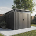 Abri de jardin en acier galvanisé Kosto monopente gris foncé 5,71m² + kit d'ancrage - X-Métal