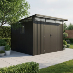 Abri de jardin en acier galvanisé Kosto monopente gris foncé 7,56m² + kit d'ancrage - X-Métal