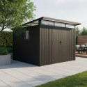 Abri de jardin en acier galvanisé Kosto monopente gris foncé 7,56m² + kit d'ancrage - X-Métal