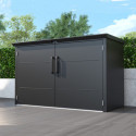 Abri 3 poubelles en acier galvanisé Kosto monopente gris foncé + kit d'ancrage - X-Métal