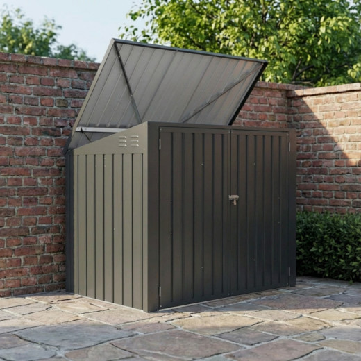 Coffre de rangement multifonctions 2300L - 2 poubelles en acier galvanisé - X-METAL