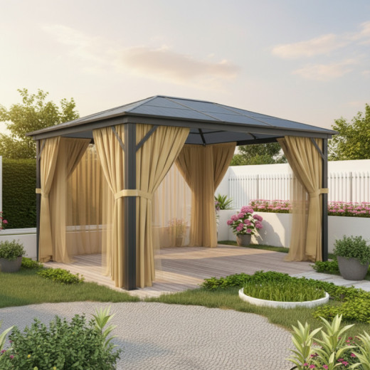 Pergola 300x395cm en alu anthracite et polycarbonate X-METAL