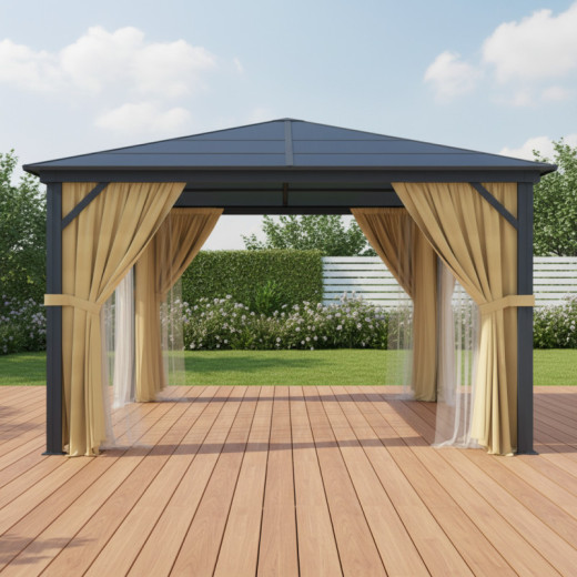 Pergola 360x360cm en alu anthracite et polycarbonate X-METAL
