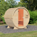Sauna Tonneau 1 - 2 à 4 places bois massif 38 mm - poêle 9KW ctrl externe KARIBU