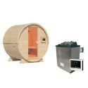 Sauna Tonneau 1 - 2 à 4 places bois massif 38 mm - poêle 9KW ctrl externe KARIBU