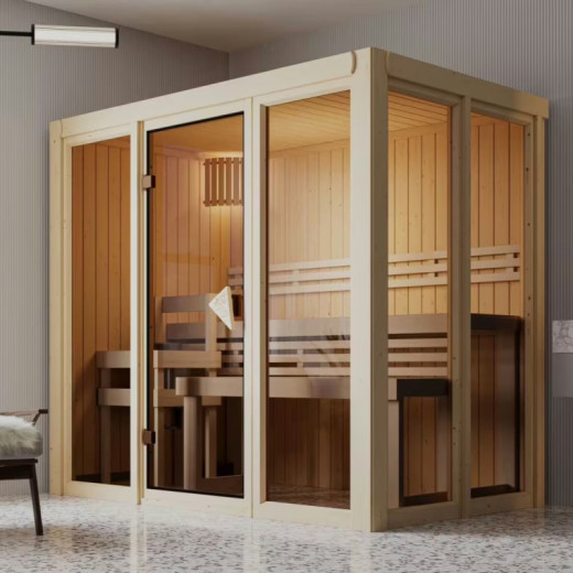 Sauna traditionnel d'intérieur Irava 3 - 3 places - porte vitrée - 68mm - KARIBU