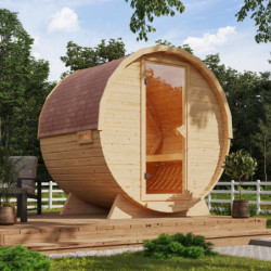 Sauna Tonneau 1 - 2 à 4 places bois massif 38 mm - poêle 9KW ctrl easy bio KARIBU