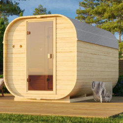 Sauna d'extérieur Tonneau Quadro 3 - 2 à 4 places - 38mm - poêle 9KW ctrl externe - KARIBU