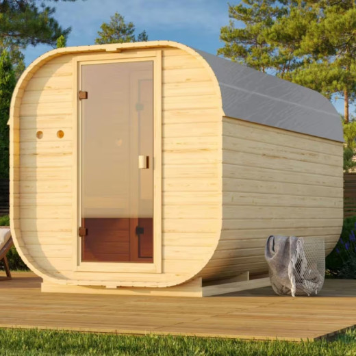 Sauna d'extérieur Tonneau Quadro 3 - 2 à 4 places - 38mm - poêle 9KW ctrl externe - KARIBU