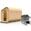Sauna d'extérieur tonneau 4 à 6 places - parois 38mm - porte en verre - poêle avec ctrl externe - Asymétrique 3 - KARIBU