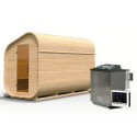 Sauna d'extérieur tonneau 4 à 6 places - parois 38mm - porte en verre - poêle avec ctrl Easy Bio - Asymétrique 3 - KARIBU