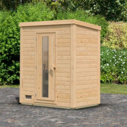 Sauna d’extérieur en bois brut Hytti 0 - 2 places - 38mm - poêle 9KW ctrl intégré - KARIBU