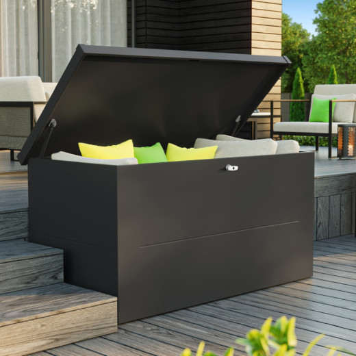 Coffre de jardin en acier galvanisé gris anthracite Nevio 180 - Telluria