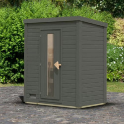 Sauna d’extérieur en bois gris terre Hytti 0 - 2 places 38mm KARIBU
