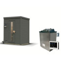 Sauna d’extérieur en bois gris terre Hytti 0 - 2 places - 38mm - poêle 9KW ctrl externe - KARIBU