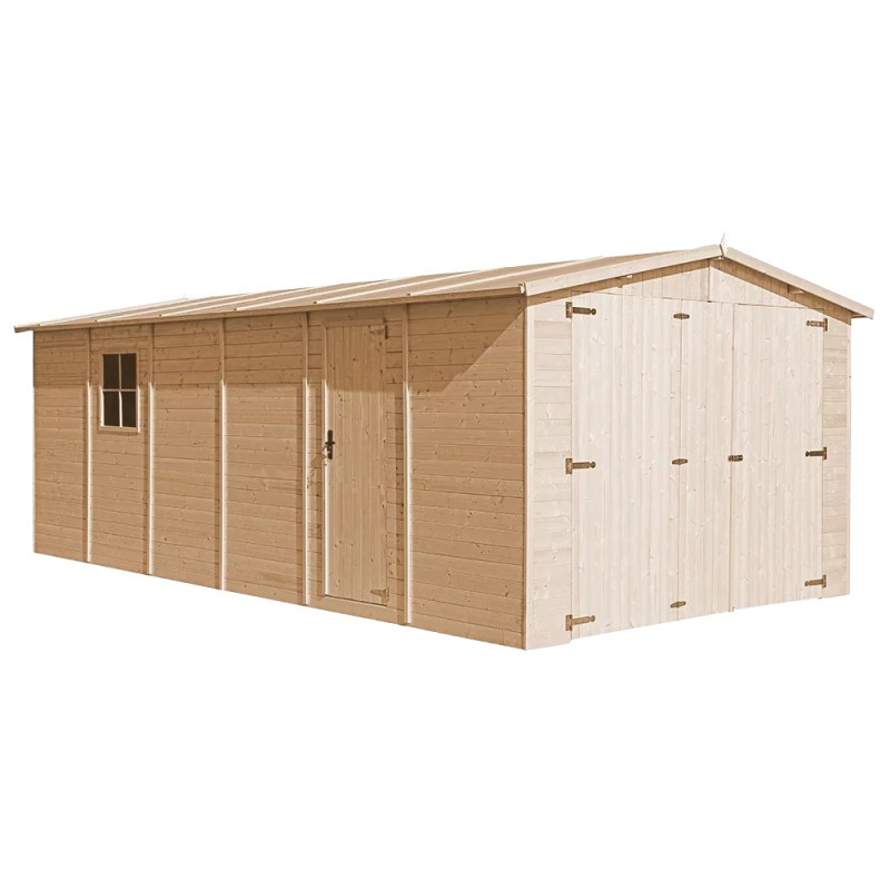 Garage en bois brut 18m² – panneaux 17mm – Timbela