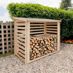 Abri bûches en bois brut 228x130cm – panneaux 19mm – Timbela
