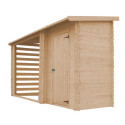 Abri bûches avec espace fermé en bois brut 344x130cm – panneaux 19mm – Timbela