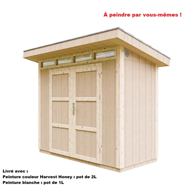 Abri de jardin 3m² en bois brut avec peinture Harvest Honey - panneaux LP® SmartSide® - double porte - Timbela