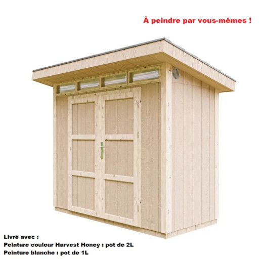 Abri de jardin 3m² en bois brut avec peinture Harvest Honey - panneaux LP® SmartSide® - double porte - Timbela