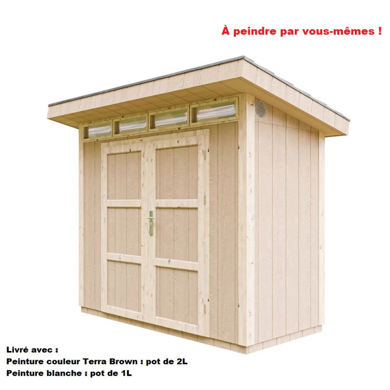 Abri de jardin 3m² en bois brut avec peinture Terra Brown - panneaux LP® SmartSide® - double porte - Timbela