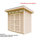Abri de jardin 3m² en bois brut avec peinture Tundra Grey - panneaux LP® SmartSide® - double porte - Timbela