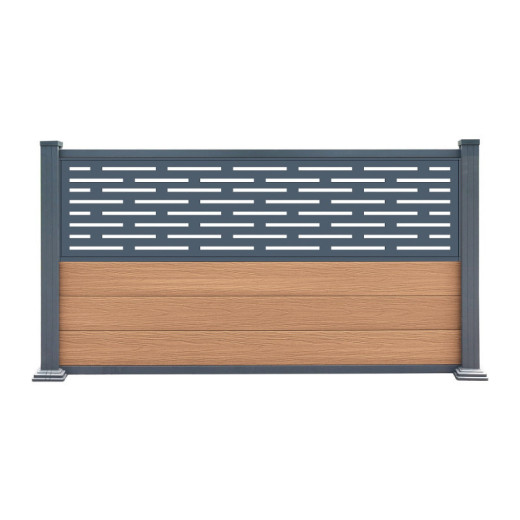 Clôture en bois composite premium 180xH.95cm avec décor alu Linea - coloris bois vieilli - Compolife