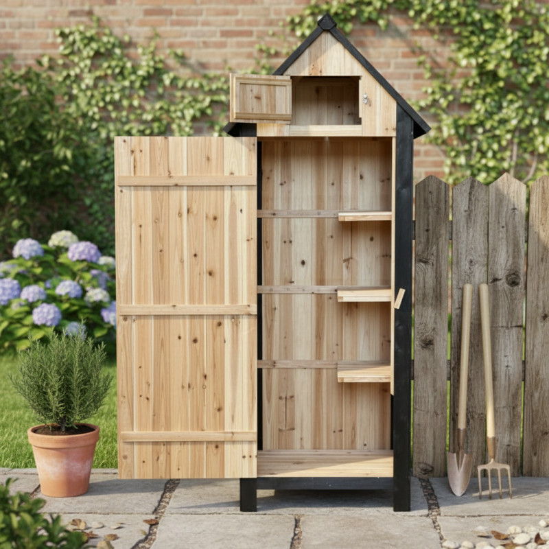 Armoire de jardin en bois thermo-traité FSC 77x54x179cm avec étagères - Arbour