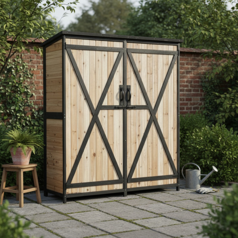 Armoire de jardin en bois FSC thermo-traité double porte 140x50x162cm - Arbour