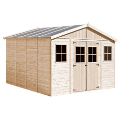Abri de jardin en bois brut 17mm - 401x395cm - avec plancher - Timbela