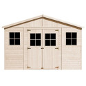 Abri de jardin en bois brut 17mm - 401x395cm - avec plancher - Timbela