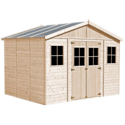 Abri de jardin en bois brut 17mm - 401x297cm - avec plancher - Timbela