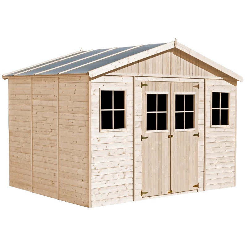 Abri de jardin en bois brut 17mm - 401x297cm - avec plancher - Timbela