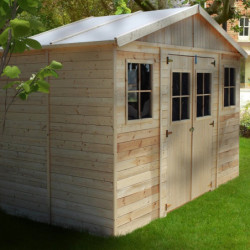 Abri de jardin en bois brut 17mm - 401x199cm - sans plancher - Timbela