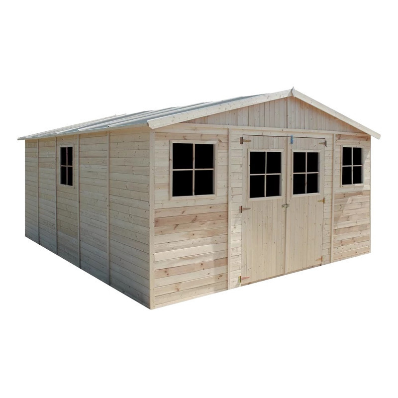 Abri de jardin en bois brut 17mm - 401x493cm - avec plancher - Timbela