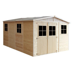 Abri de jardin en bois brut 17mm - 303x395cm - avec plancher - Timbela