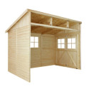 Abri de jardin adossé en bois brut 17mm - 201x297cm - sans plancher - Timbela