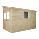 Abri de jardin adossé en bois brut 17mm - 201x297cm - avec plancher - Timbela