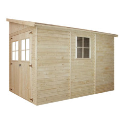 Abri de jardin adossé en bois brut 17mm - 201x297cm - avec plancher - Timbela