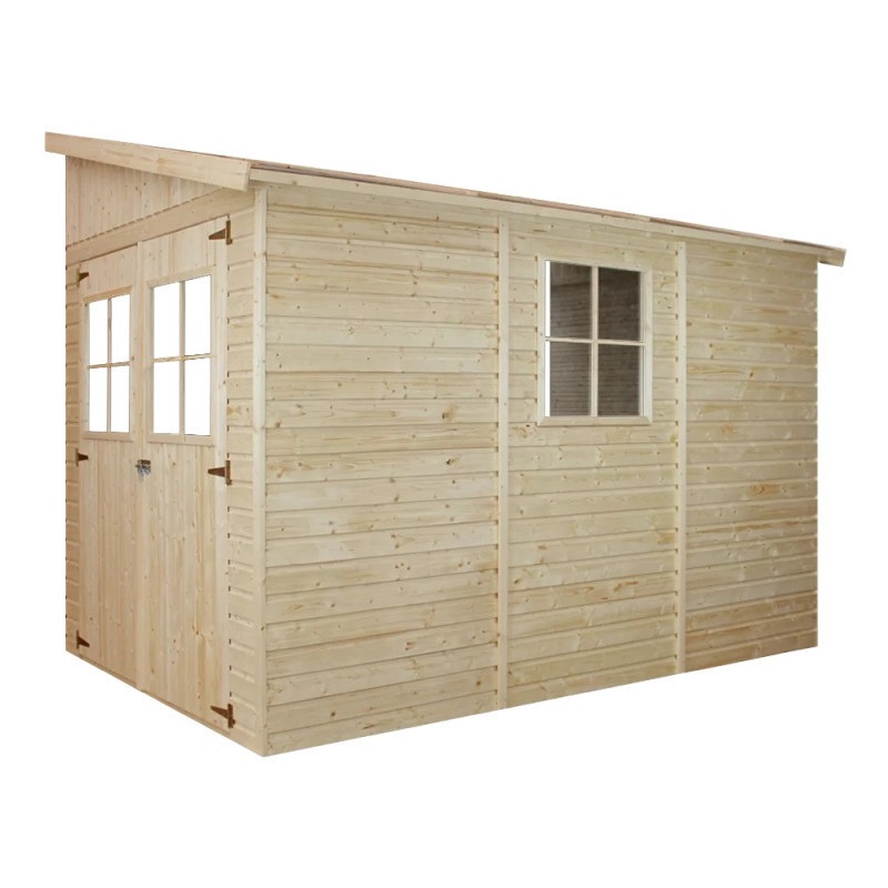Abri de jardin adossé en bois brut 17mm - 201x297cm - avec plancher - Timbela