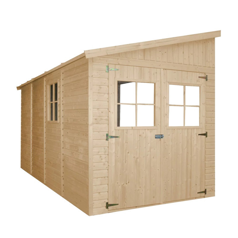 Abri de jardin adossé en panneaux 17mm - 201x395cm - sans plancher - Timbela
