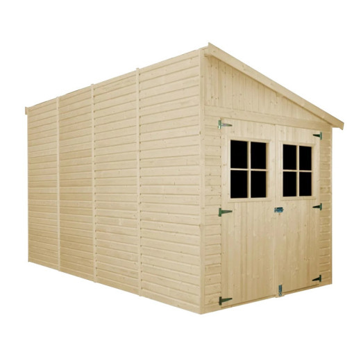 Abri de jardin adossé 8m² en panneaux 17mm - avec paroi - avec plancher - Timbela