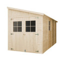 Abri de jardin adossé 8m² en panneaux 17mm - avec paroi - avec plancher - Timbela