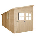 Abri de jardin adossé en panneaux 17mm - 201x493cm - avec plancher - Timbela