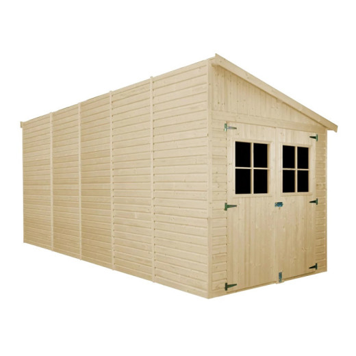 Abri de jardin adossé 10m² en panneaux 17mm - avec paroi - sans plancher - Timbela