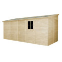 Abri de jardin adossé 10m² en panneaux 17mm - avec paroi - sans plancher - Timbela